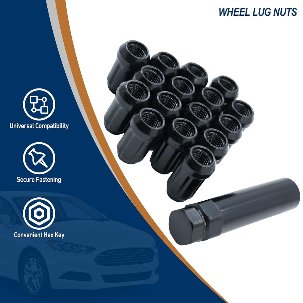M12x1.5 Wheel Lug Nuts for Polaris Ranger XP 900/1000, General 1000, RZR S 900, XP 1000, Honda Pioneer 500, 700, 1000 - Black Spline Lug Nuts with 19mm/21mm Hex Key