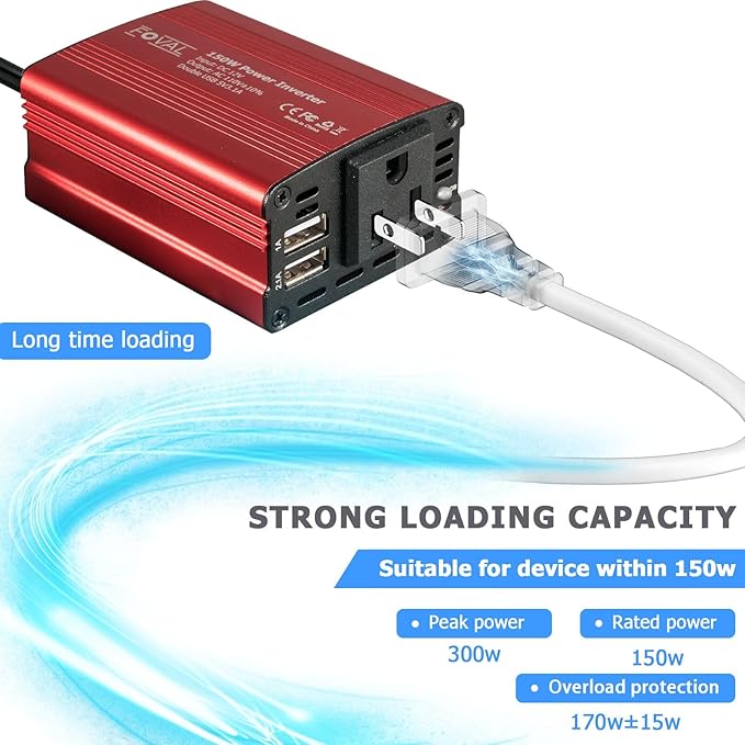 FOVAL 150W Car Power Inverter 12V DC to 110V AC Converter Vehicle Adapter Plug - Image 5