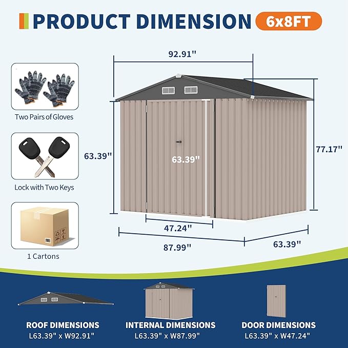 6x8 FT Metal Storage Sheds Outdoor - Image 2