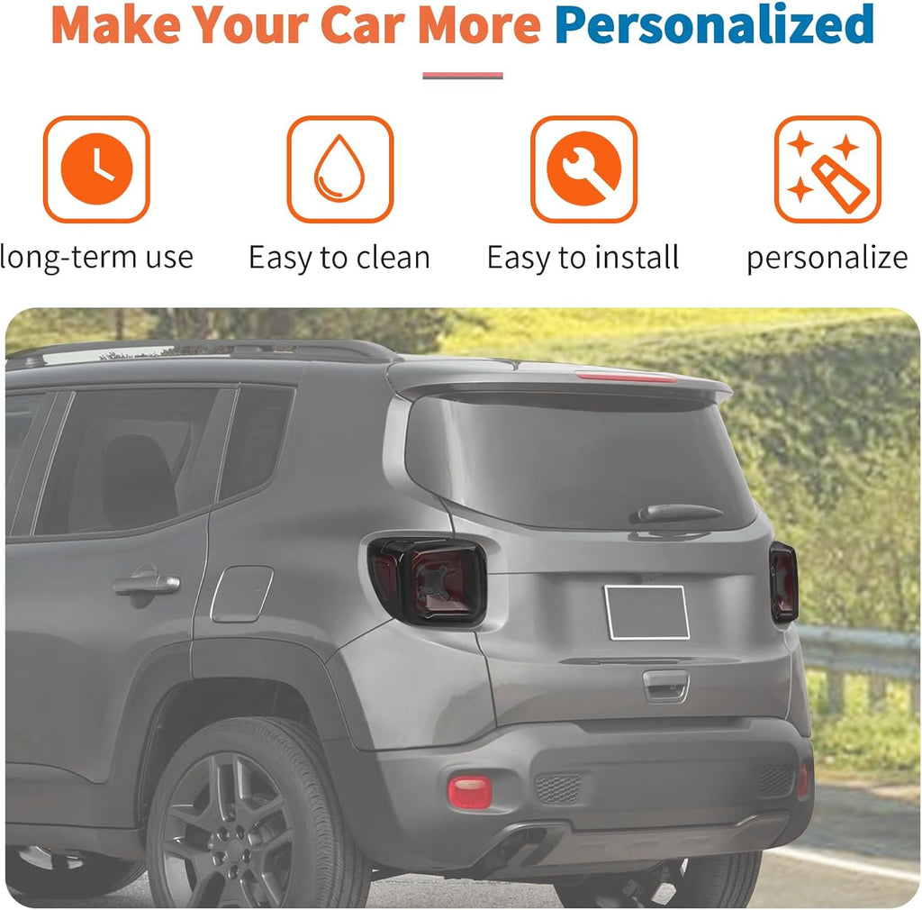 JeCar Tail Light Cover for 2019-2026 Jeep Renegade - Smoked Black Taillight Lamp Cover Trim Guards, Exterior Upgrade Decoration Accessories