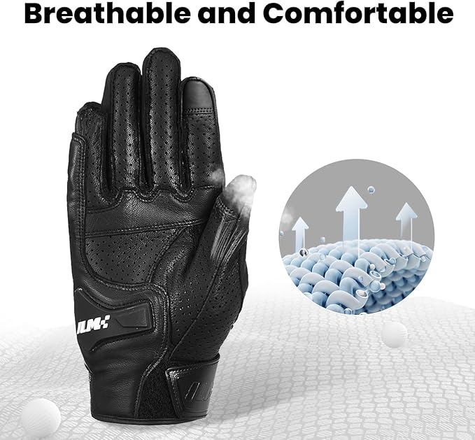 ILM Goatskin Leather Motorcycle Motorbike Powersports Racing Gloves Touchscreen - Image 5