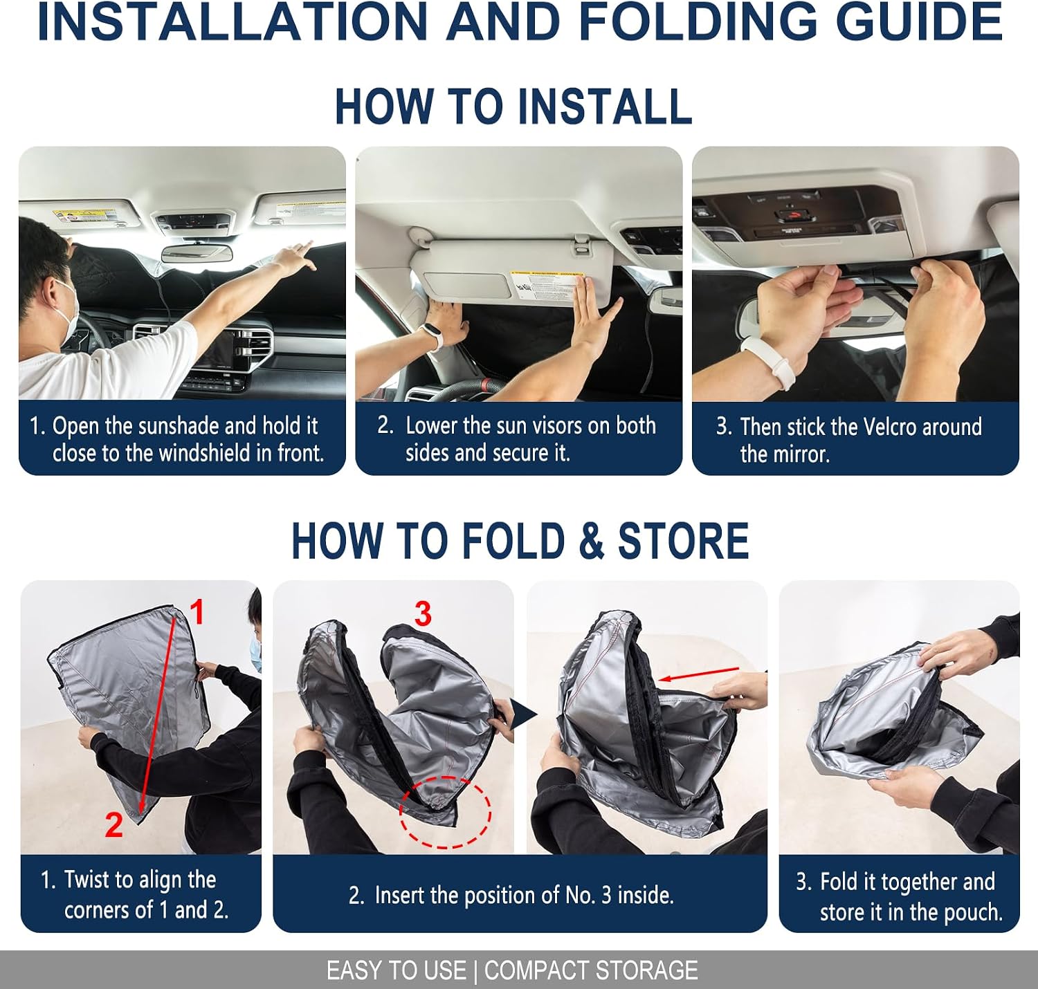Windshield Sun Shade Compatible with 2015-2020 Ford F150 Accessories,Foldable Front Sun Visor,F-150 Sunshade,Fits Lariat,King Ranch,Platinum,XL,XLT,Limited and Raptor Model