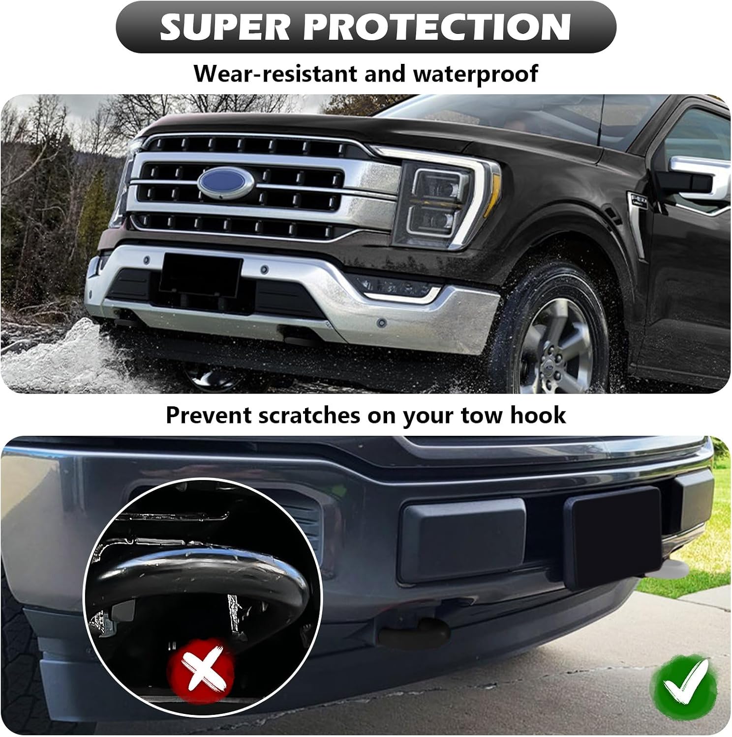 Tow Hooks Covers for Ford F150 2004-2026 Bronco Base/Big Bend/Outer Banks 2021-2026 Compatible with Toyota Tundra Accessories 2017-2021 (Black)