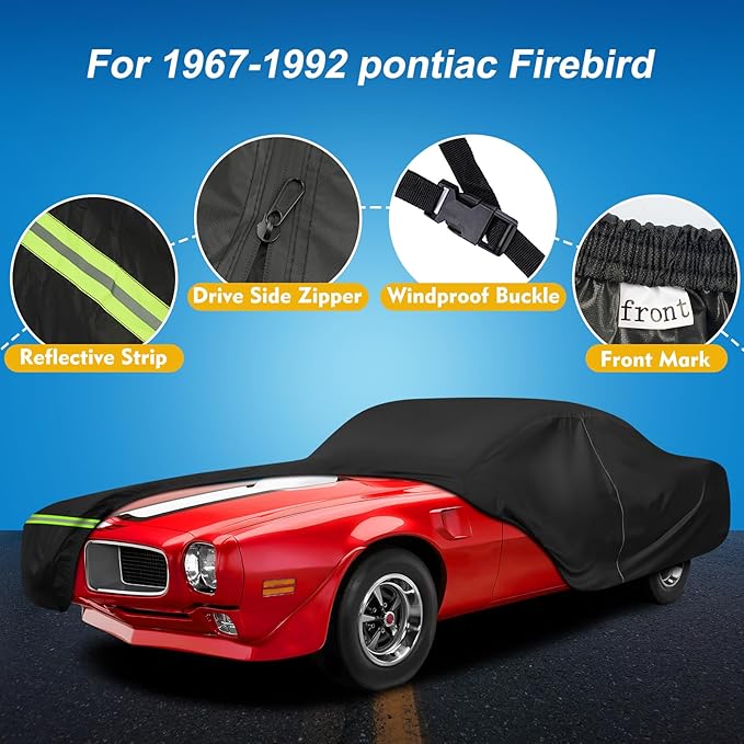 QUNSUNUS Waterproof Car Cover for Pontiac Firebird 1967-1992, Outdoor Car Covers - Image 2