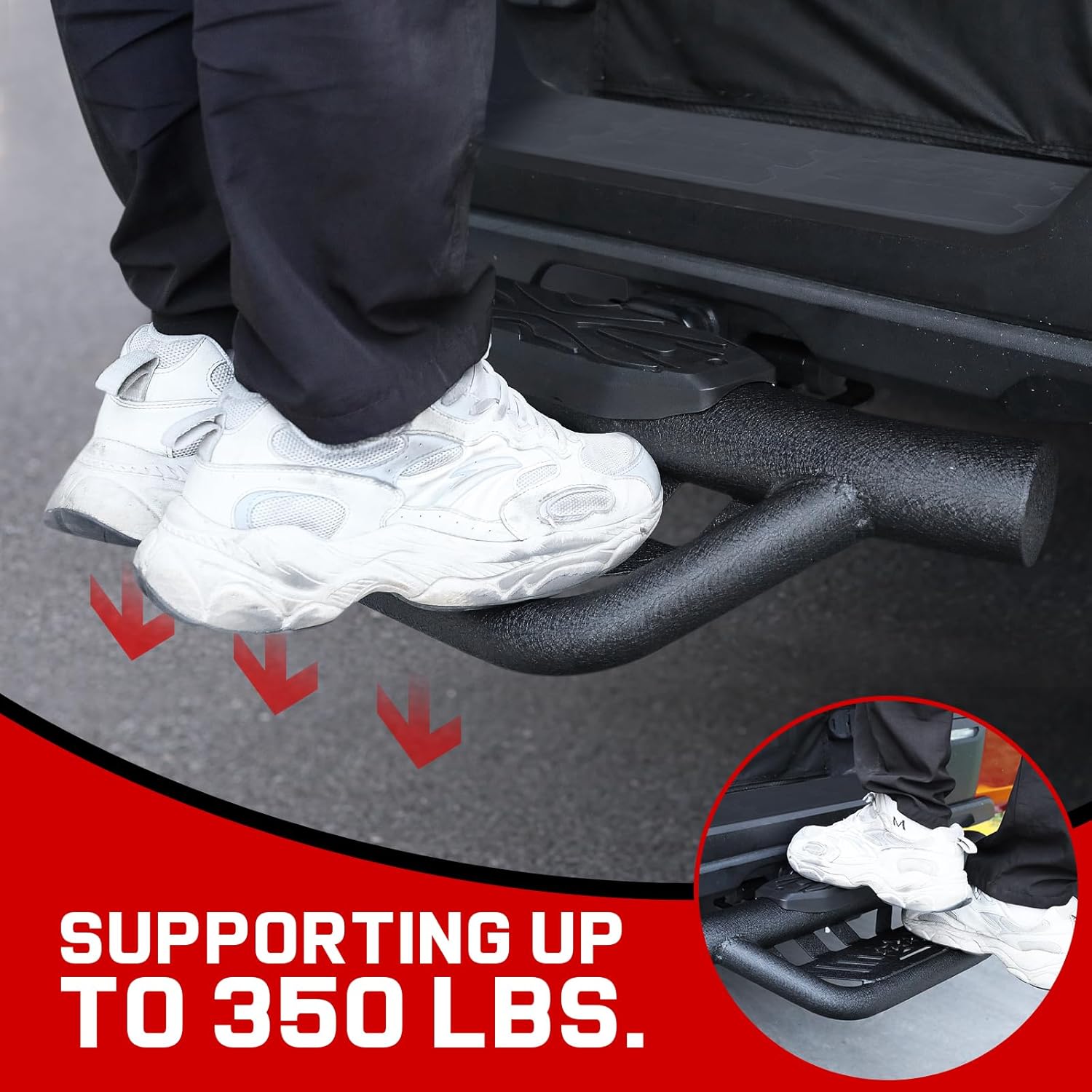 Double Layer Tow Hitch Step for 2" Hitch Receiver, Carbon Steel with Dual-Stage Black Powder Anti-Slip Trailer Hitch Step Universal Fit for Trucks SUV Car Van