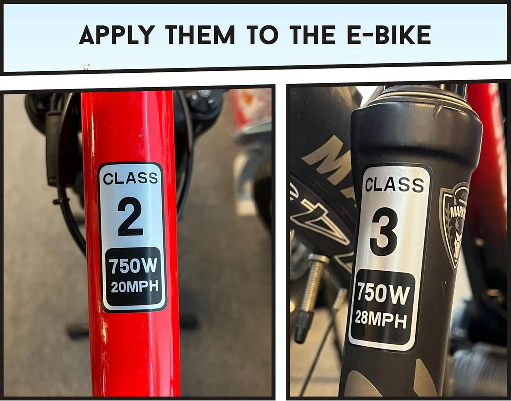 EBike Class 1 Stickers, 750W 20MPH Labels, Waterproof Decals for Electric Bicycle Frame, 6-Pack