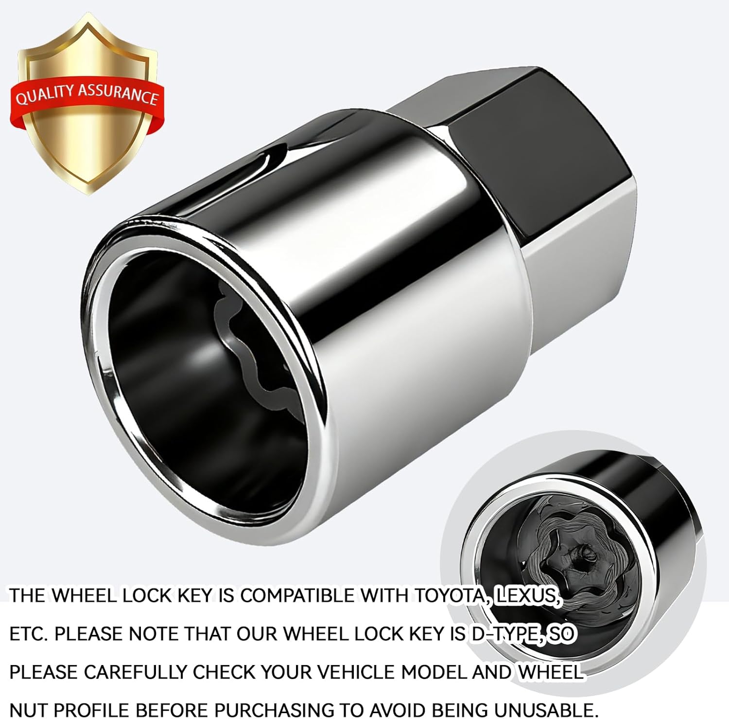 Wheel Lock Key Lug Nut Key Locking Lug Nut Removal Tool for Toyota Lexus Tacoma Senna, Security Nuts Socket Wrench Anti-Theft D-Wheel Locking Nuts Socket Adapter Installation & Removal (Silver