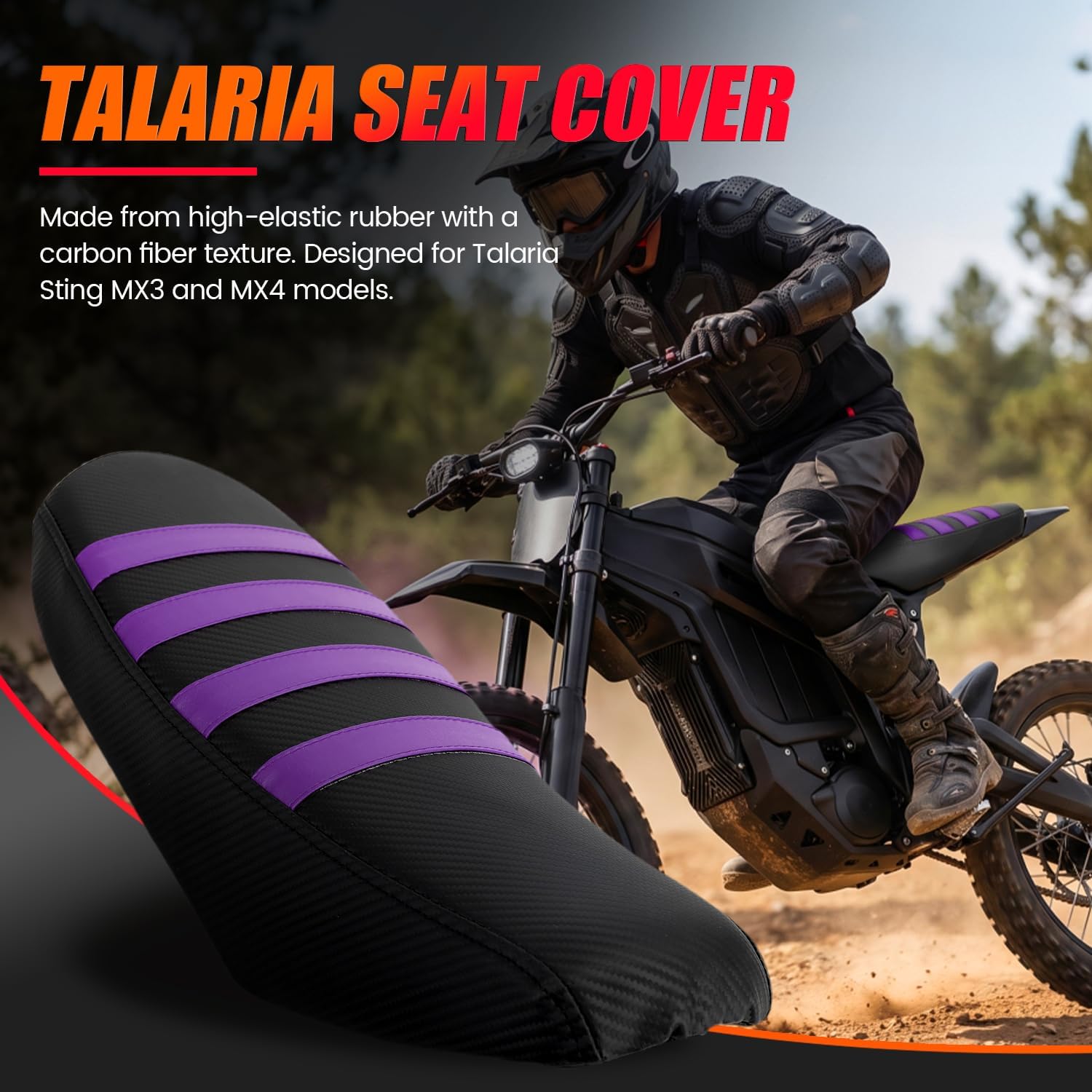 Electric Dirt Bike Seat Cover Stylish Striped Soft for Talaria Sting MX3 MX4 MX5 taparia Motorcycle Off Road Motocross Enduro (Purple)