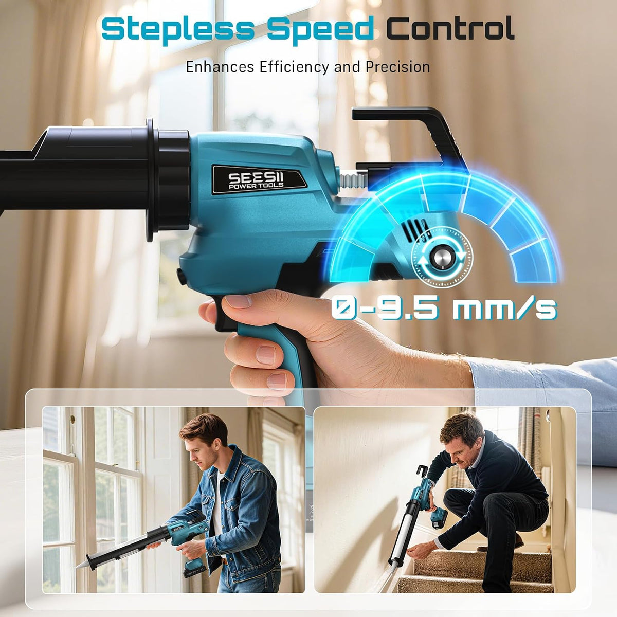 seesii 29oz electric caulking gun, cordless caulk gun, package contents