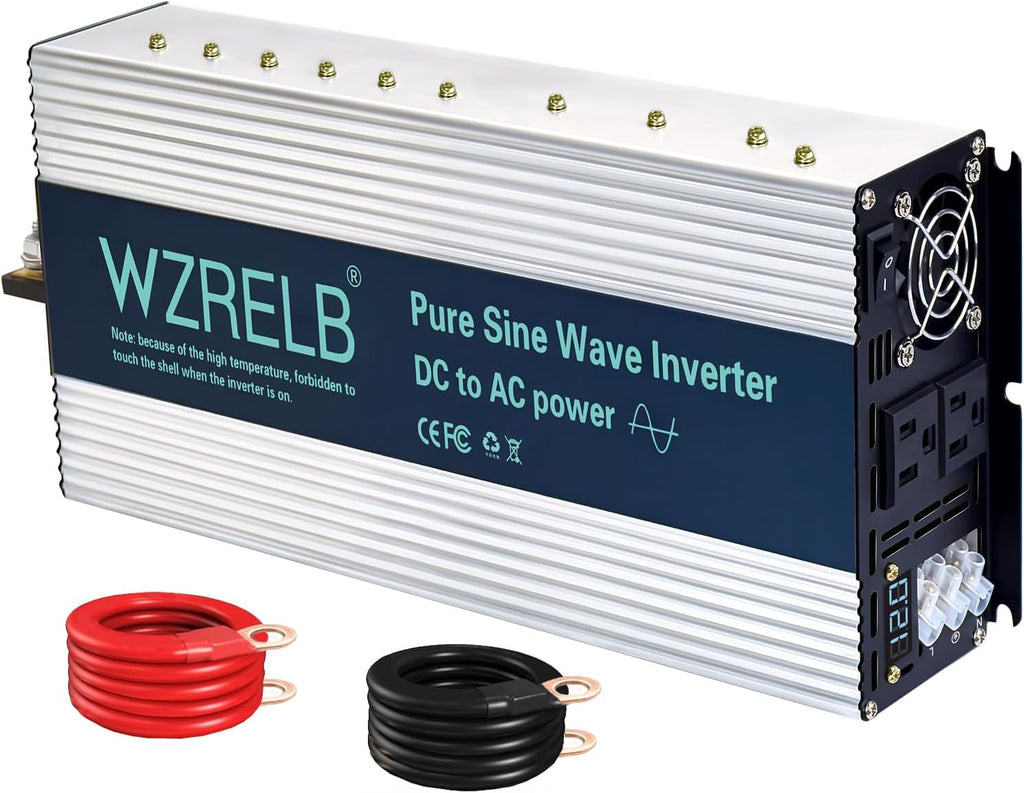 WZRELB 4000W Pure Sine Wave Inverter, Car Power Inverter 12V DC to 110V 120V AC