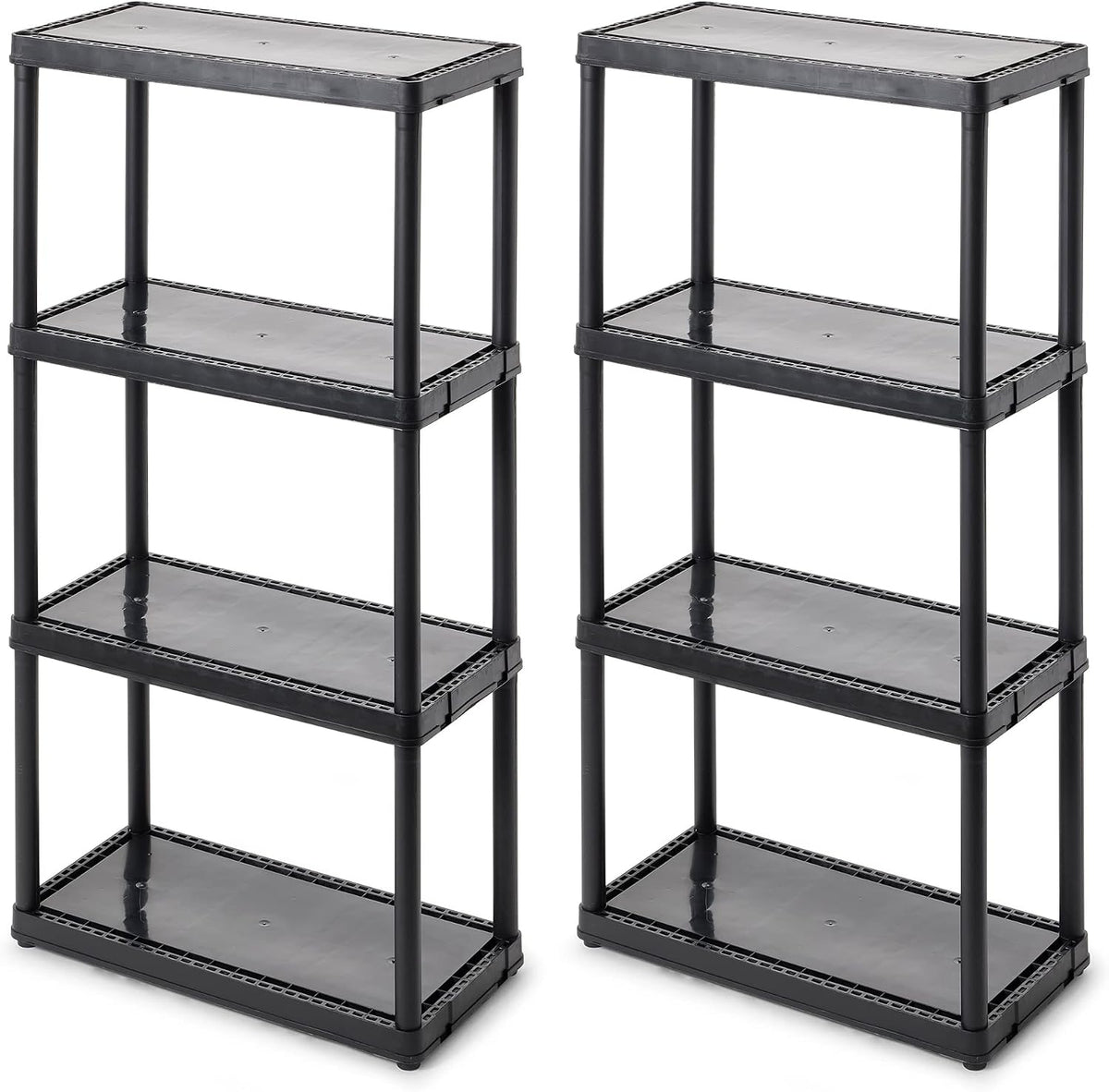 gracious living 4-shelf fixed-height light-duty storage, black, 2-pack, main product view