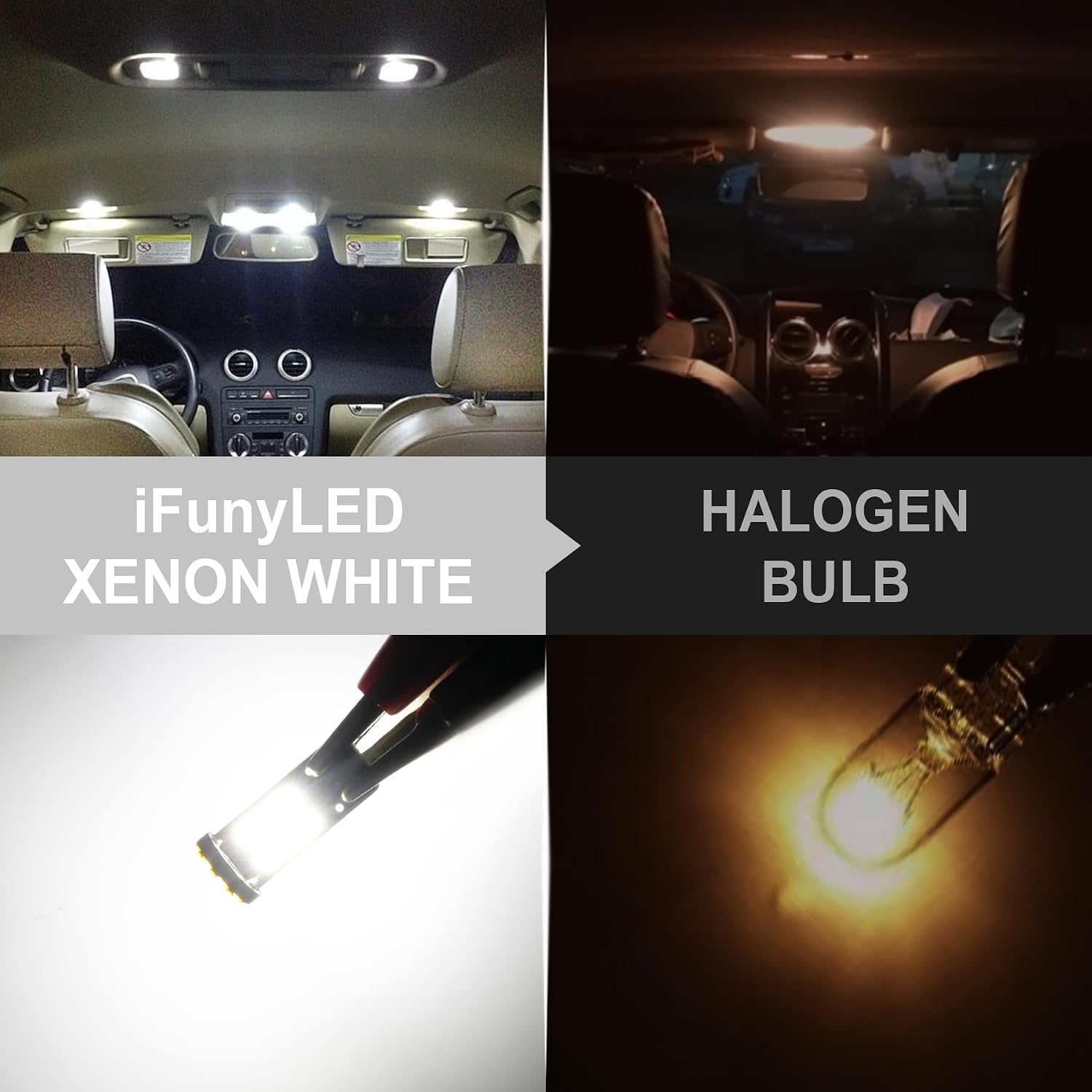 iFunyLED 10 Pieces 194 LED Bulb Super Bright 6500K T10 168 2825 W5W 34-SMD 3014 Chipsets Replacement Bulbs for Car Trunk Interior Dome Map Door Dash Courtesy License Plate Back Up Lights - Xenon White