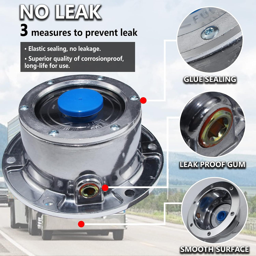 iBroPrat 2pcs 343-4009 Aluminum Hub Cap for Trailer Axle, 3434009 6 Holes Hub Caps with Side Pipe Plugs Gaskets and Extra 2pcs Blue Rubber Plugs