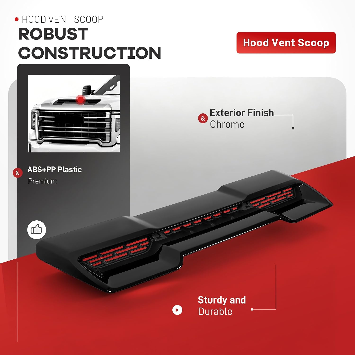 ALMULOO Hood Vent Scoop Compatible with 2020-2023 GMC Sierra 2500 HD & 3500 HD Plastic (ABS+PP) Front Hoods Air Intake Vent Cooling Scoop Plastic (ABS+PP）Painted Gloss Black