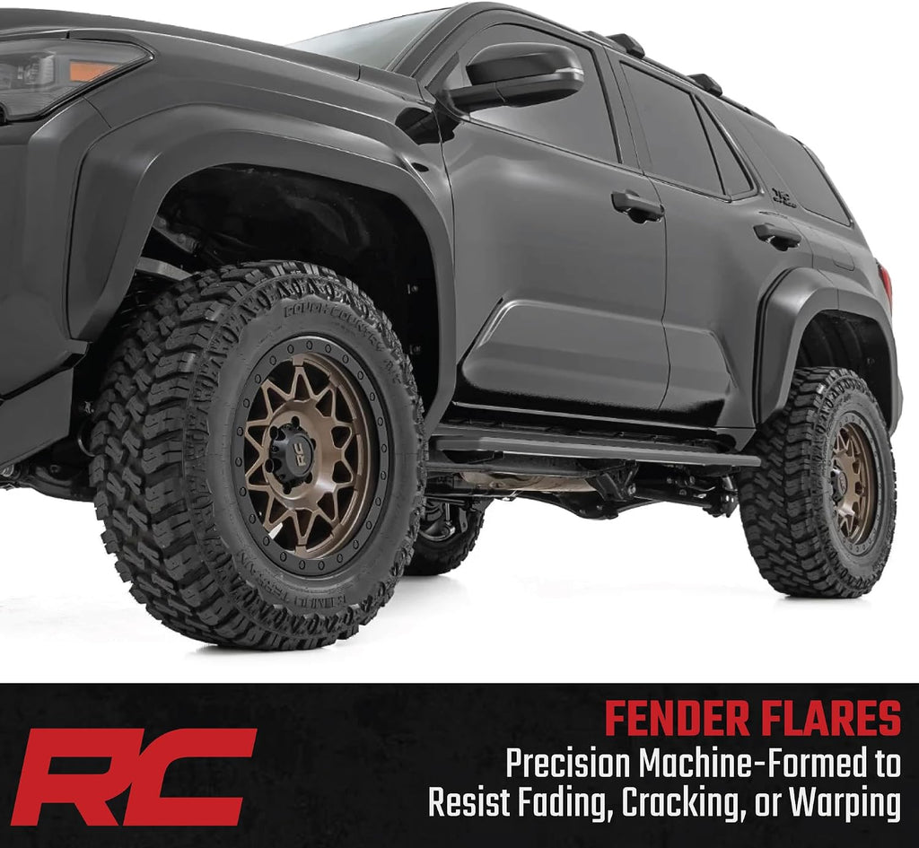 Rough Country Sport Fender Flares for Toyota 4Runner (2025-2026) - 1.75" Tire Coverage, 5.75" Height, UV-Resistant ABS, Paintable Matte Black
