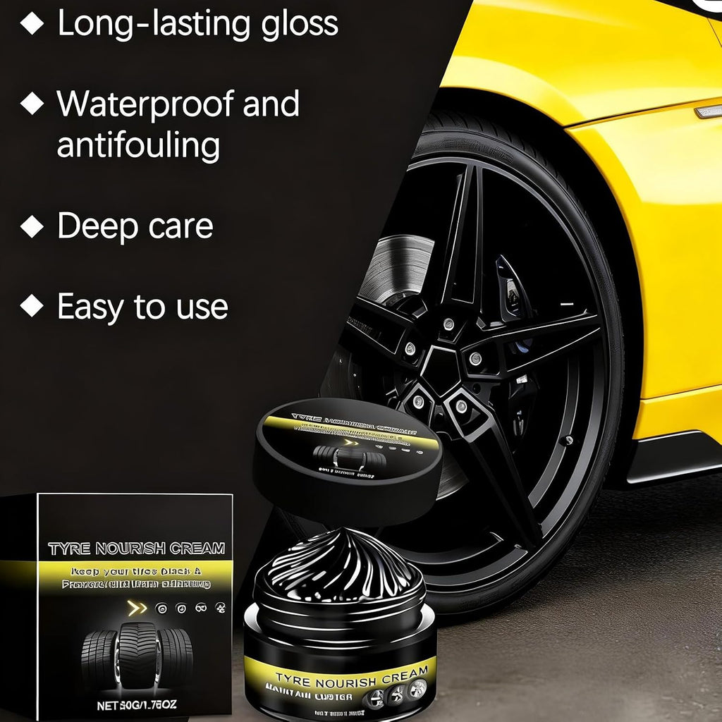 Tyre Nourish Cream Tire Shine Car Tire Retreading Wax Restores Black Gloss, Uv Protection and Waterproof Coating,Wheel Refurbishment Polish for Long-Lasting Shine and Clean Look (2pcs)