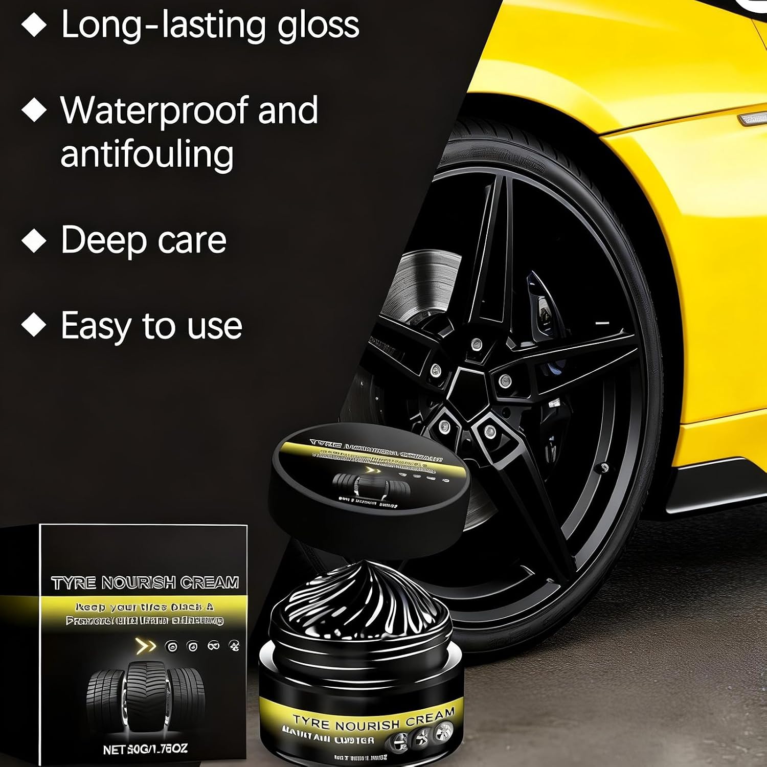 Tyre Nourish Cream Tire Shine Car Tire Retreading Wax Restores Black Gloss, Uv Protection and Waterproof Coating,Wheel Refurbishment Polish for Long-Lasting Shine and Clean Look (2pcs)