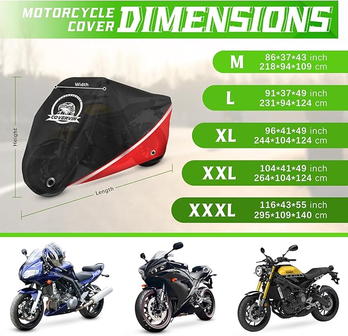 COVERVIN Motorcycle Cover, All Weather Outdoor Waterproof Night Protection - Image 3