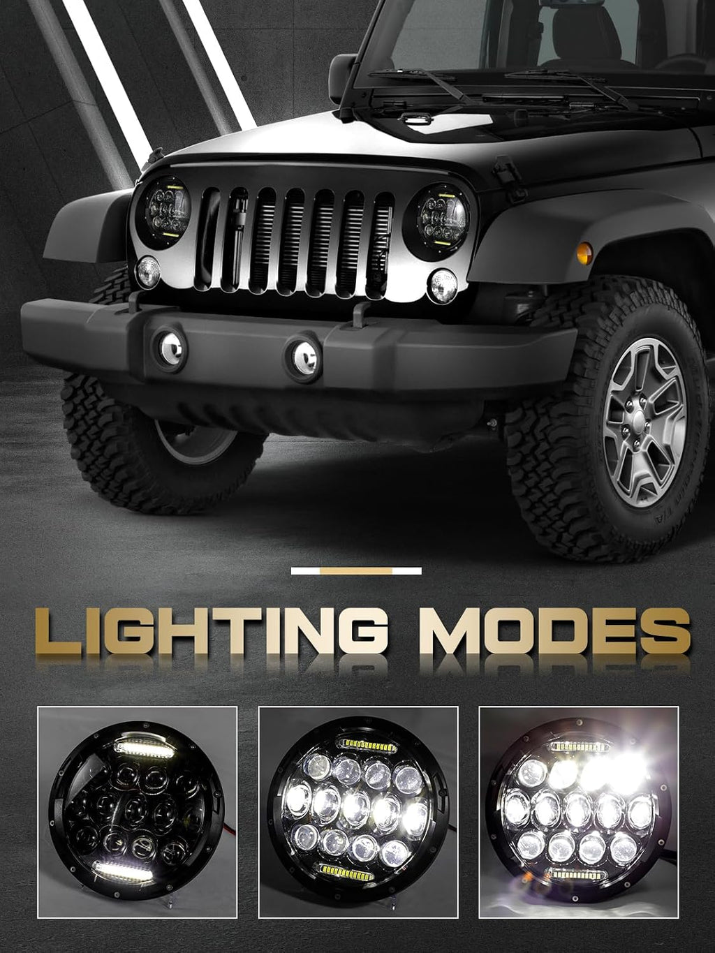 7 Inch Led Headlight Round H6024 Led Headlight DOT Approved Hi/Lo Beam DRL Black Headlights Compatible With Jeep Wrangler JK JKU TJ LJ CJ Compatible With Chevy,Ford and Mazda Miata etc