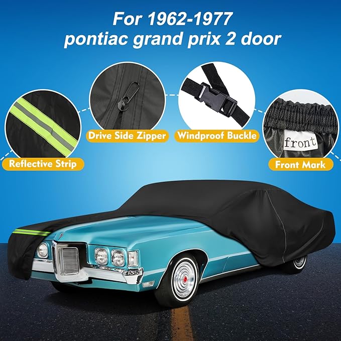 QUNSUNUS Waterproof Car Cover for Pontiac Grand Prix 1962-1977, Outdoor Car - Image 2
