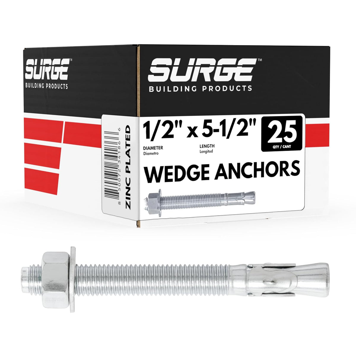 1/2" x 5-1/2" zinc-plated anchor bolts for concrete, main product view