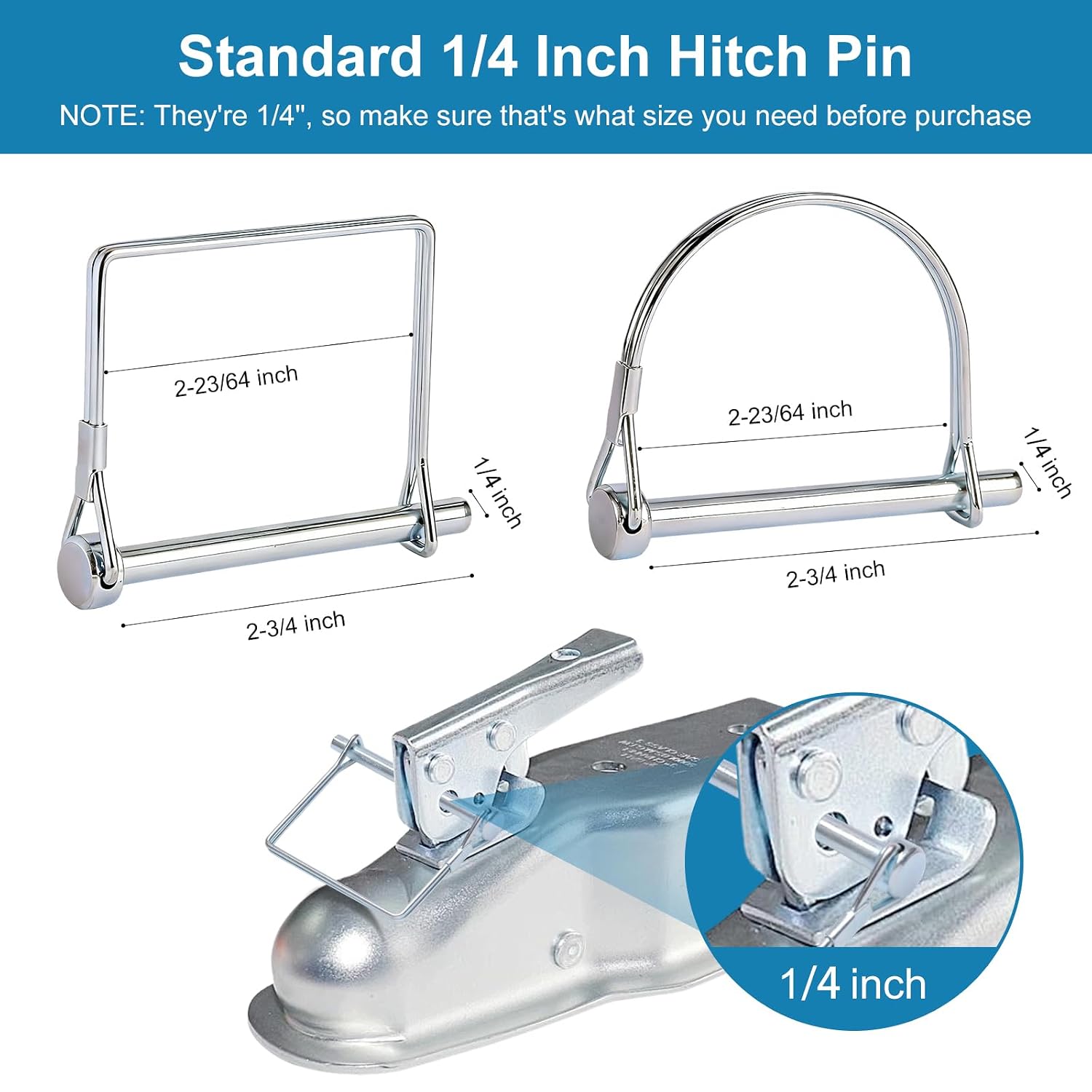 8PC Trailer Hitch Pin, Standard 1/4 Inch Hitch Pins, Strong Trailer Coupler Pin Safety Lock, Easy Hook Up Locking Retainer, Perfect for Tractor, RV, Farm Yard Equipment