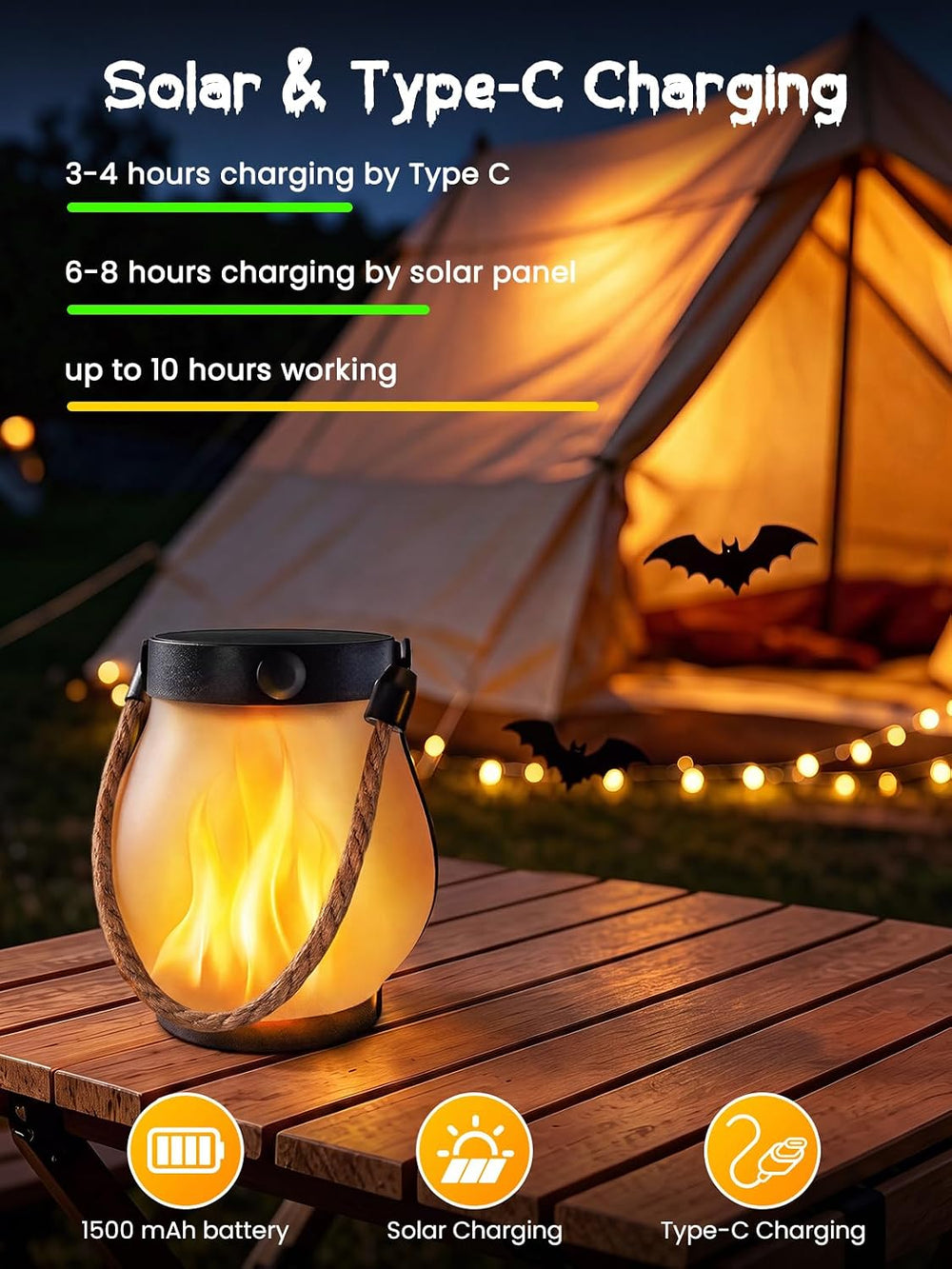 4 Pack Solar Lanterns Outdoor Waterproof Hanging Flame Halloween Lights