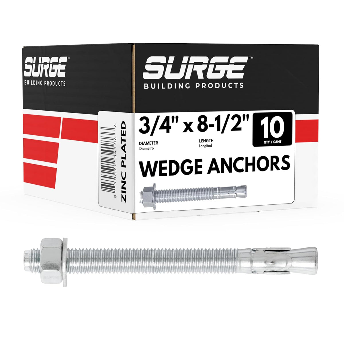 3/4" x 8-1/2" zinc-plated wedge anchors for concrete, main product view