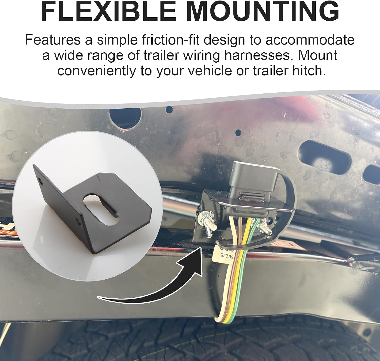 Universal Receiver Trailer Mounting Bracket, Compatible with 58300 58301, for 4 Way Trailer Plug and Trailers Wire Connector,Vehicle-Side Trailer Wiring Harness Mounting Bracket