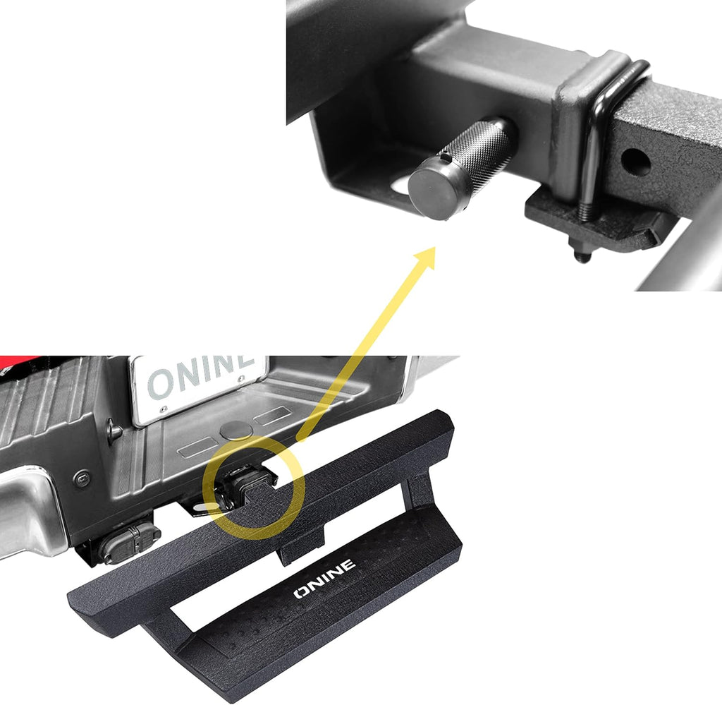 ONINE Texture Black Hitch Step with Hitch Lock and Stabilizer Fit 2” Receiver, Rear Bumper Guard, Hitch Armor