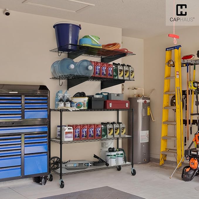 Fencer Wire 48 in. W x 18 in. D Wall Mounted Garage Wall Shelving w/ 2 Hooks - Image 2