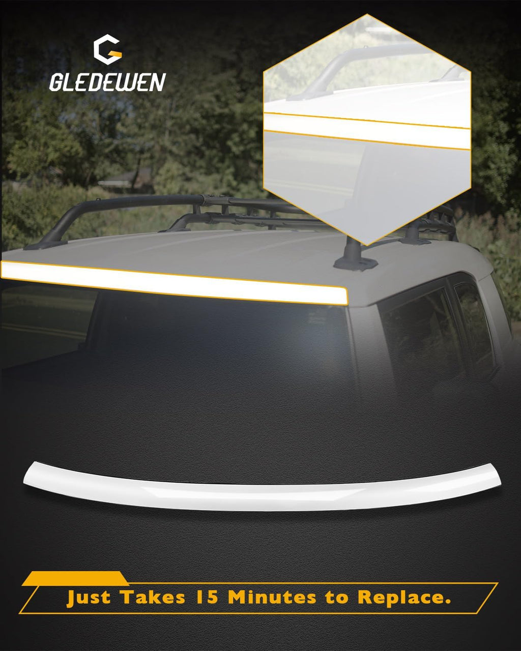 Top Windshield Molding, White, Front Upper Outside, Compatible with Toyota FJ Cruiser 2007-2014 | Replace# 75503-35061-A0 755033501 Windshield Reveal Moulding Trim, Outer Pillar Panel, w/Side Clips