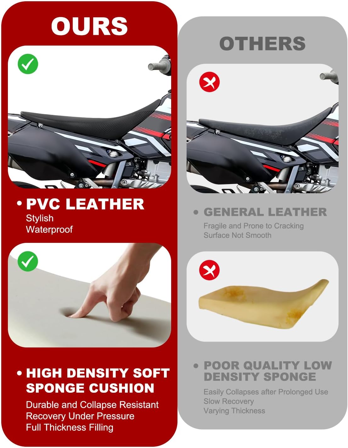 Seat Cover Fit for DRZ400 DRZ400E DRZ400S DRZ400SM KLX400R KLX400SR | Fit for KLX400R KLX400SR 2003-2004, DR-Z400 DR-Z400E DR-Z400S DR-Z400SM 2000-2024 Waterproof Seat Cover Cushion with Sponge