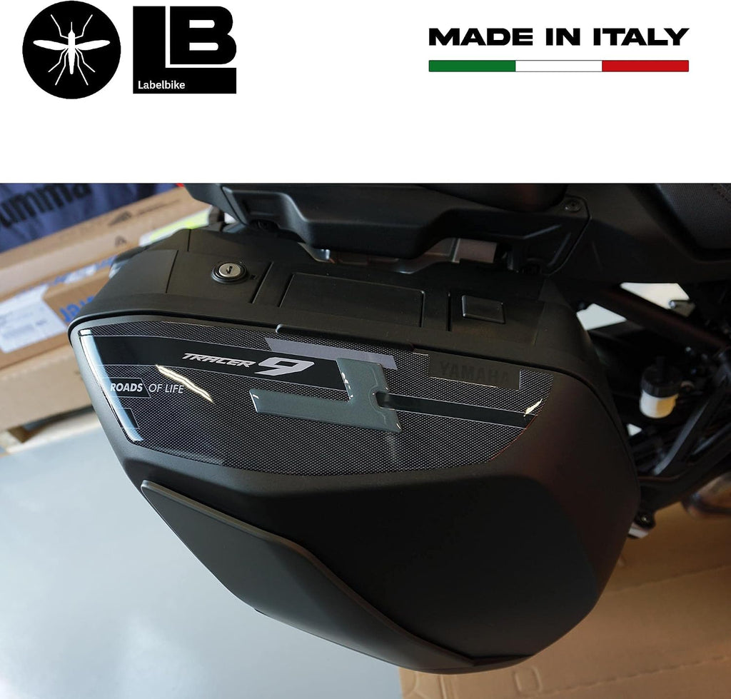 labelbike - 3D Stickers Motorcycle Side Bags Protection and Decoration in Resin Compatible with Yamaha Tracer 9 2021-2026 Color Gray Black Carbon