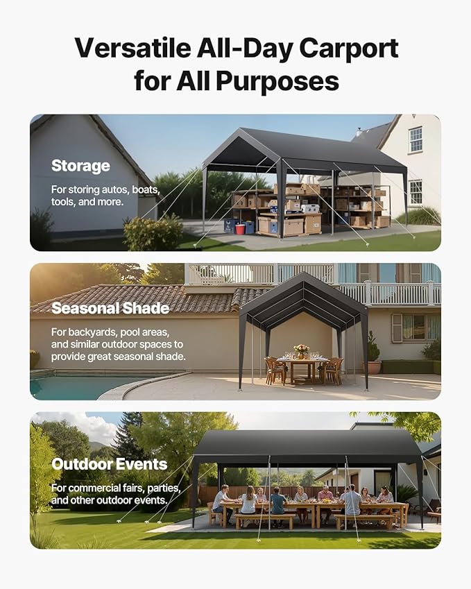 VEVOR Carport, 10 x 20 FT Outdoor Car Canopy, Potable Carport, Heavy Duty - Image 7