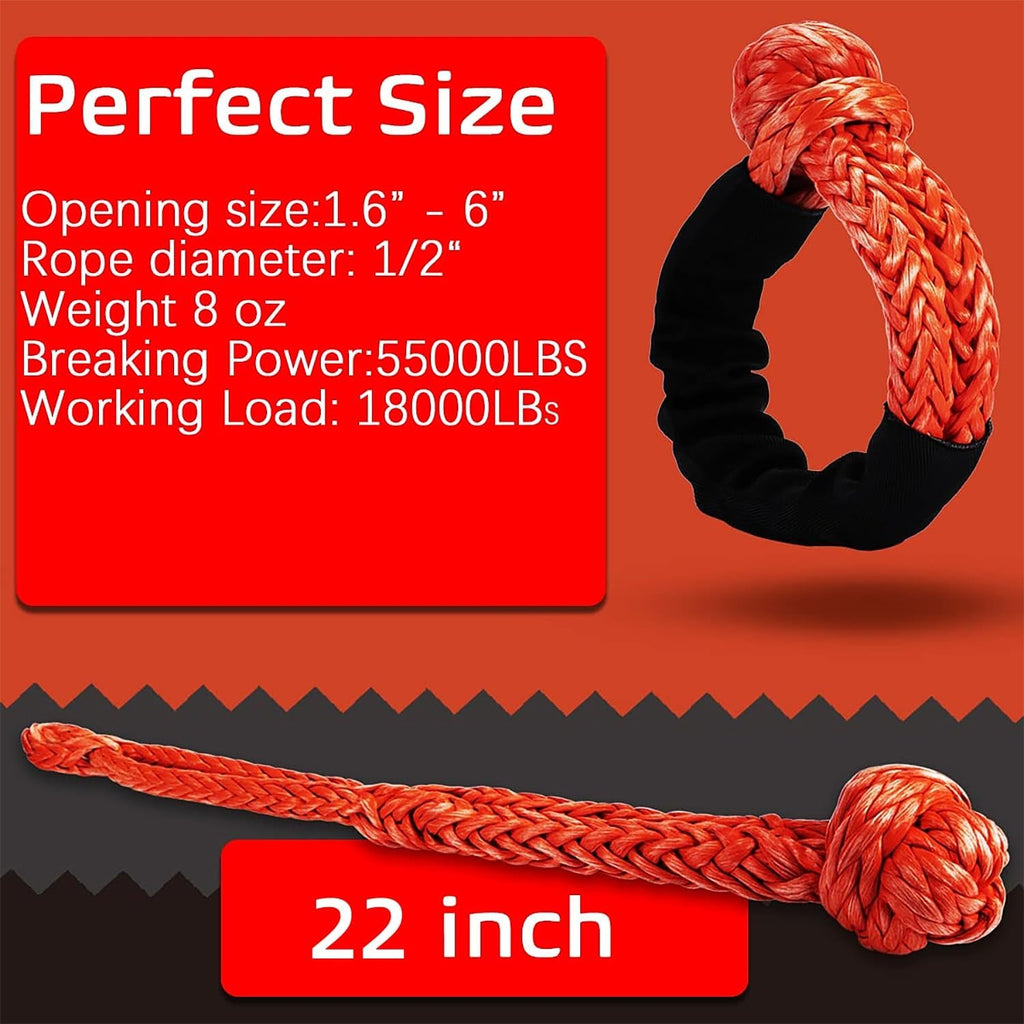 Soft Shackle 1/2" X 22 Inch (57,000LBS) Breaking Strength, Synthetic Road Recovery Rope for Sailing SUV ATV 4X4 Truck Jeep 2 Pack -Safer Than Metal Shackle