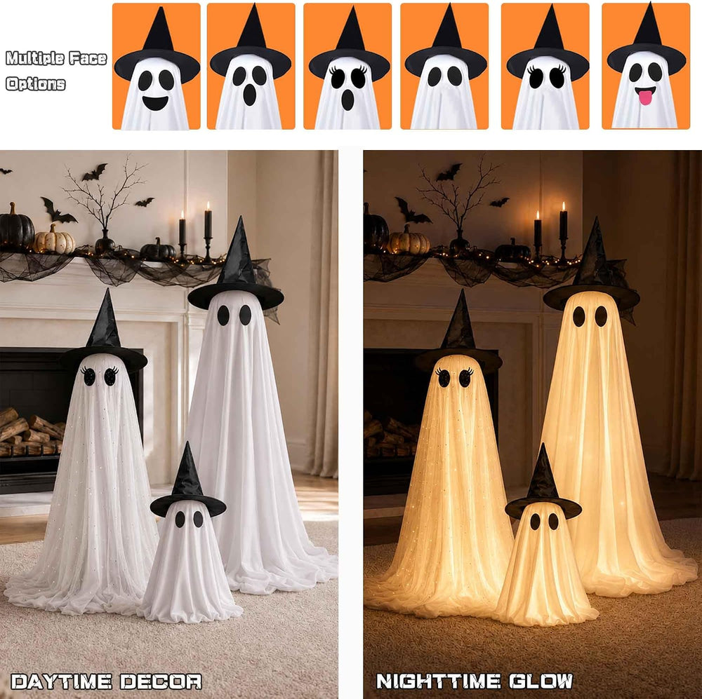 Halloween Decorations Outdoor, 3 Pack Light Up Spooky Ghosts with Remote Cont...