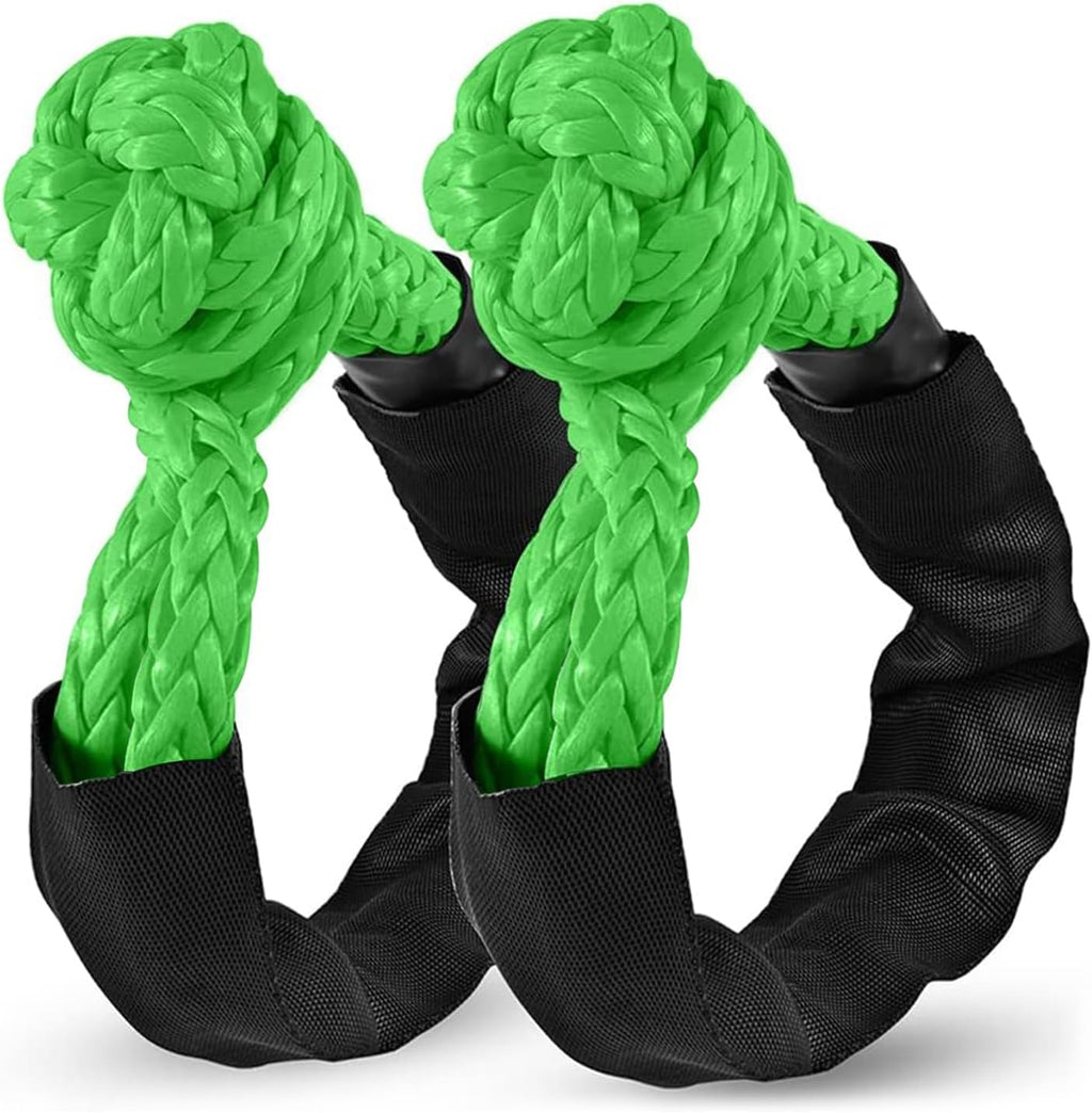 2 Pack Green Soft Shackle 57,000 LBS Breaking Strength 1/2 inch X 22 inch with Protective Sleeve for Off-Road Sailing Trucks 4x4 UTV Synthetic Road Recovery Rope Soft Shackle for Recovery