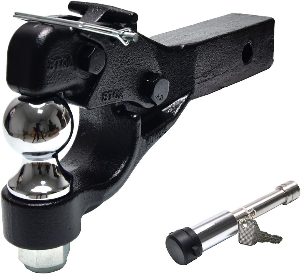 Pintle Hitch with 2-Inch Trailer Ball, Stainless Steel Locks, Fits 2-Inch Receiver, 16,000 lbs (8T), 13-Inch Length