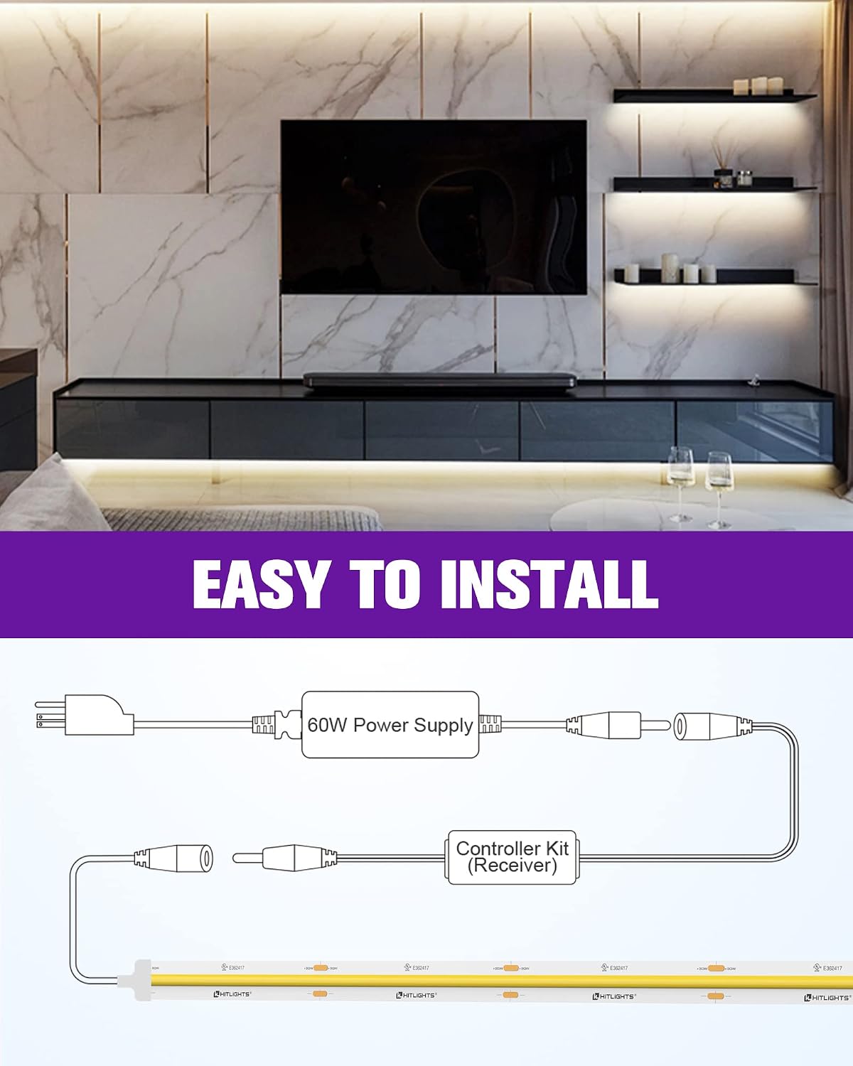 hitlights cob led strip lights kit white 4000k, package contents
