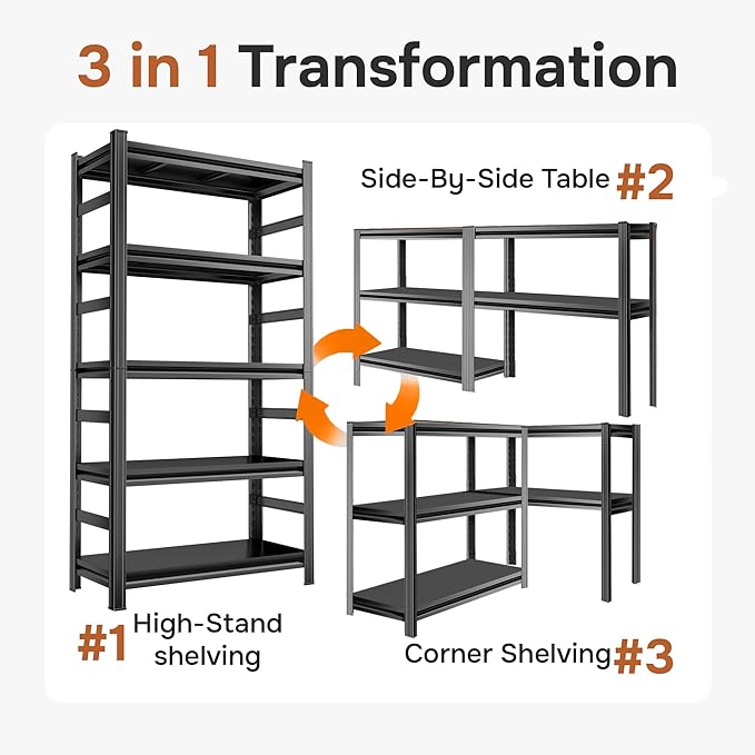 2500LBS Garage Shelving Heavy Duty 35.4"W Storage Shelves 5 Tier Heavy Duty - Image 7