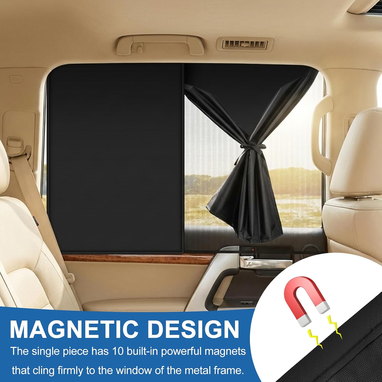 Car Window Shades 2 Pack Magnetic, Dual Layer Blackout & Mesh Sunshade 26.8"x18.5", Rear Side Window Privacy Screen with 10 Magnets, UV Blocking Heat Reduction for Car SUV Truck