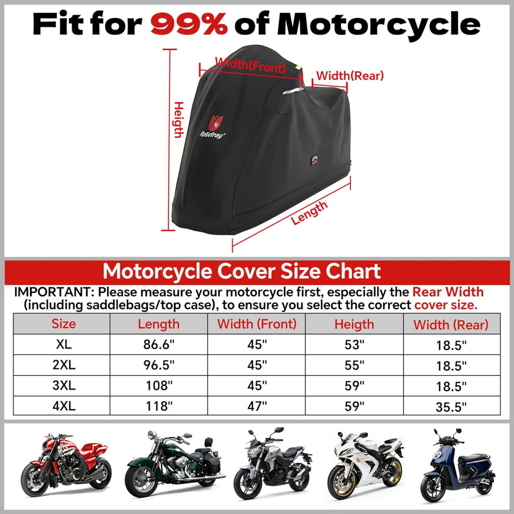 Full Enclosed Motorcycle Cover,600D Waterproof Motorcycle Cover Outdoor/Indoor UV Resistant with Reflective Strips Fits Length up to 96.5" Motorcycles Yamaha Honda Harley Suzuki Black