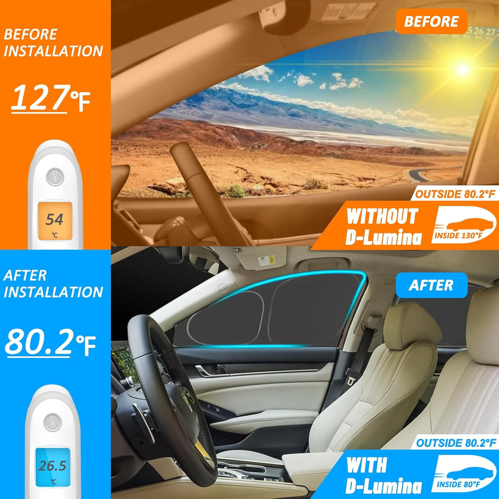 D-Lumina Windshield Sun Shade for Fo-rd F-150 2015-2020 F150 Accessories (Not for 1 Door), Front and Side Window Shades Sun Visor Protector Block UV Ray Heat, Foldable 2 Layers 210T Material Pack of 5