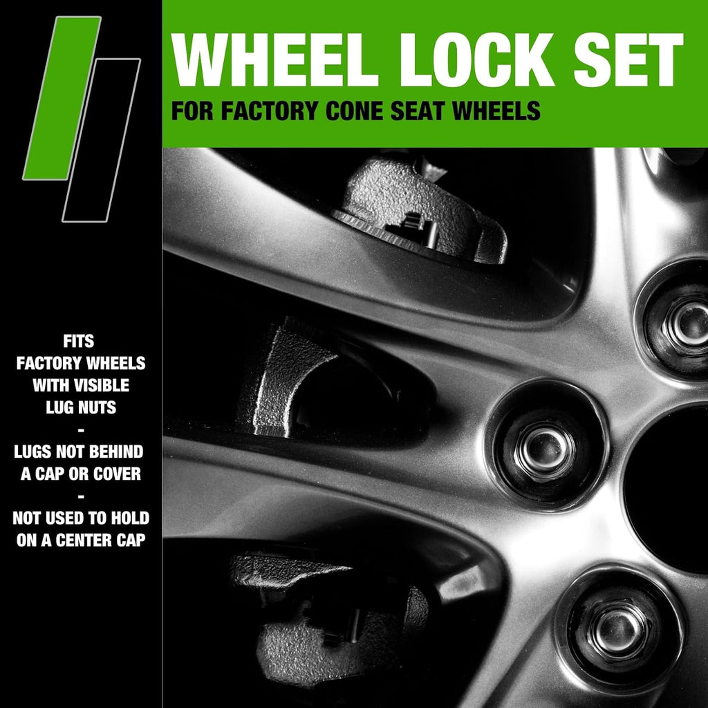 DPAccessories Locking Lut Nuts Compatible with 2005-2021 Nissan Frontier | for Factory Aluminum Wheels Only | Set of 4 Black Wheel Locks & 1 Key | DNIFRO02F-BK/LK1