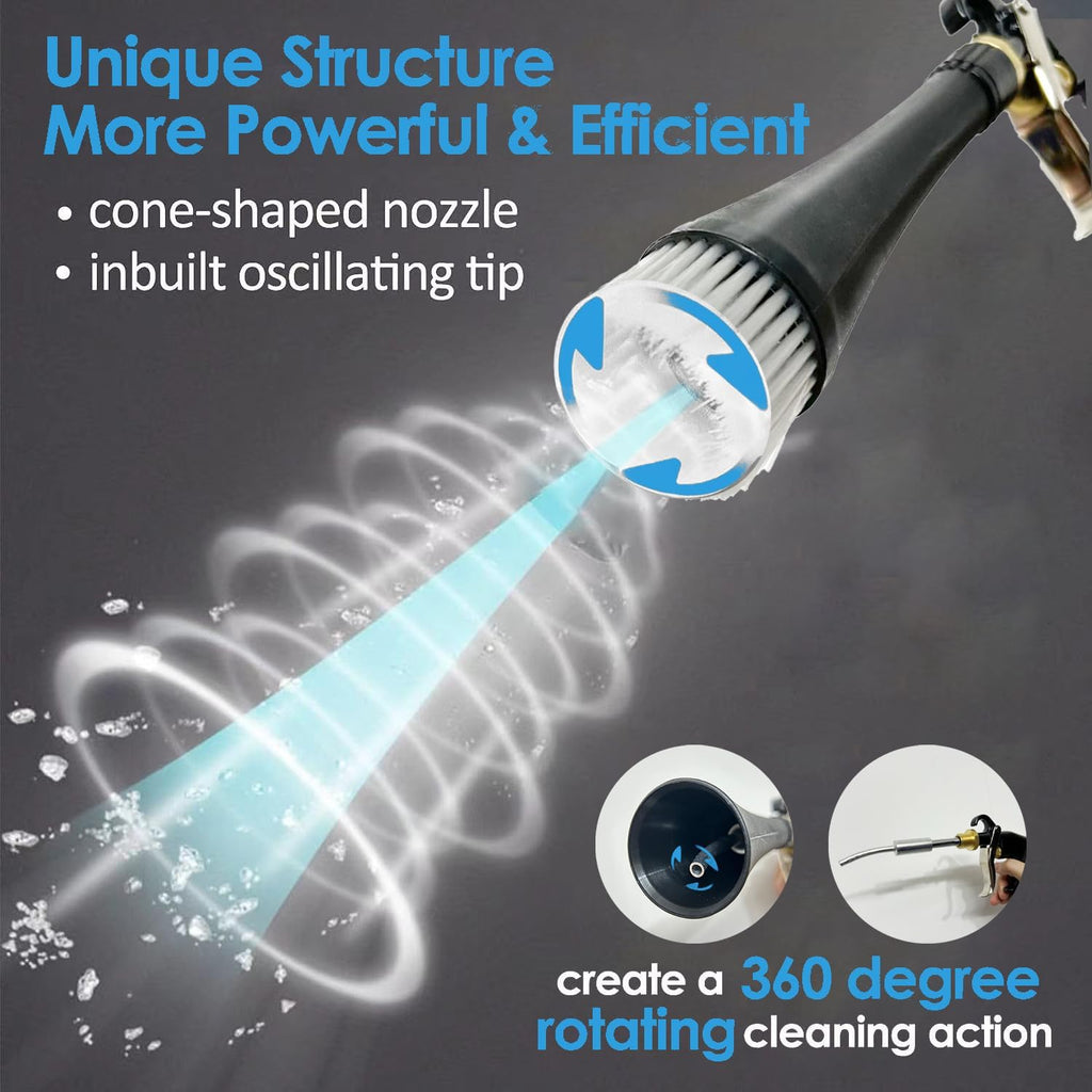 High Pressure Car Interior Spraying Washing Gun Automobile Detailing Cleaning Car Detailing Dry Washing Gun with Brush (New ugrade Aluminum Tube Rotate)