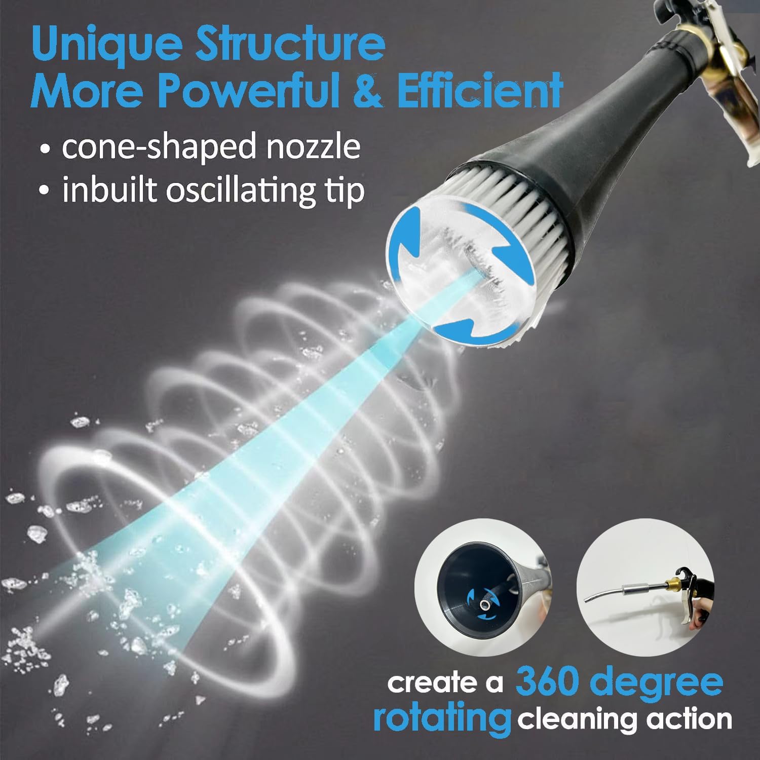 High Pressure Car Interior Spraying Washing Gun Automobile Detailing Cleaning Car Detailing Dry Washing Gun with Brush (New ugrade Aluminum Tube Rotate)