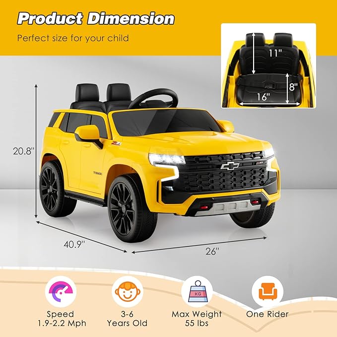 HONEY JOY Ride On Truck, 12V Licensed Chevrolet Tahoe, Chevy Electric Vehicle - Image 8