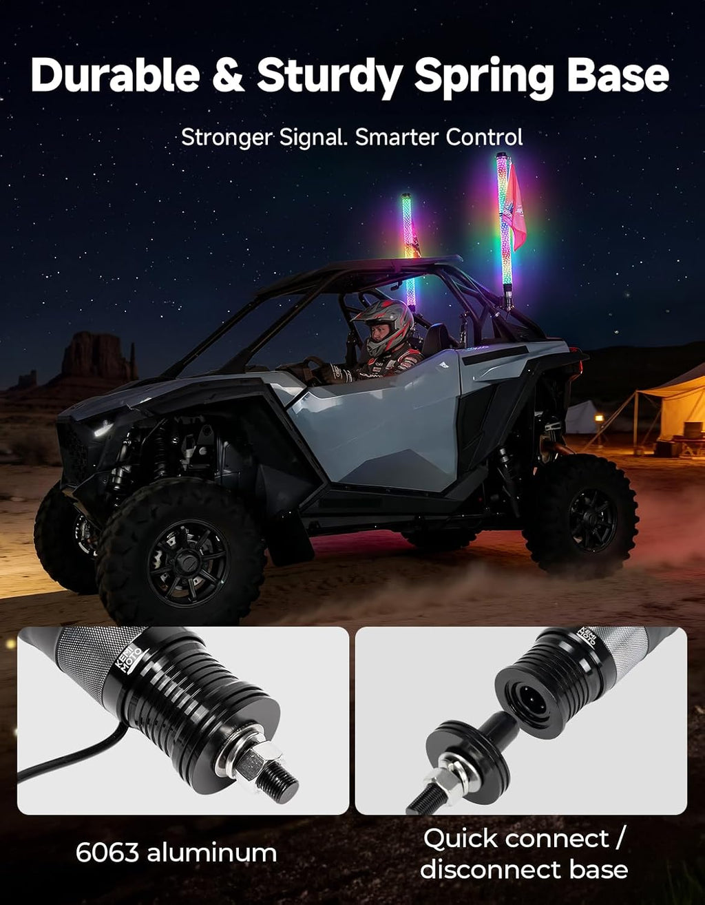 KEMIMOTO 2pc 3ft Fat Whip Lights for Side by Side, Turning Signal Function Compatible with Polaris RZR Can-Am Maverick X3, LED Whip Lights for UTV ATV Buggy Boat Offroad