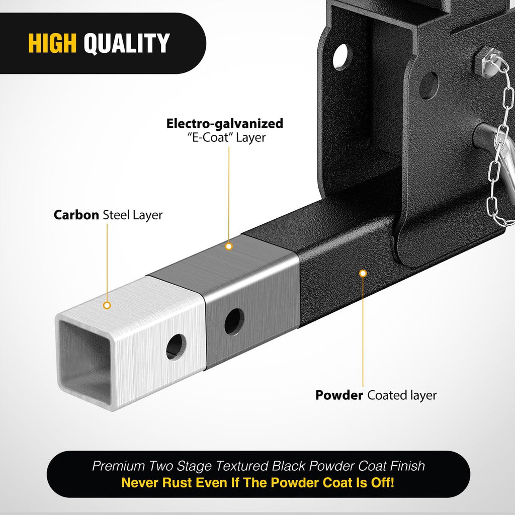 Nilight Trailer Hitch Folding Extender Mount Shank 16.54" Compatible with Wheelchair Cargo Carrier Adapter for 2 Inch Receiver Trailer Hitch 500lbs Black Powder Coated
